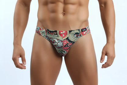 MetroMaleWear Paisley bikini 5103-99 men’s briefs with black red and gold paisley pattern and logo waistband