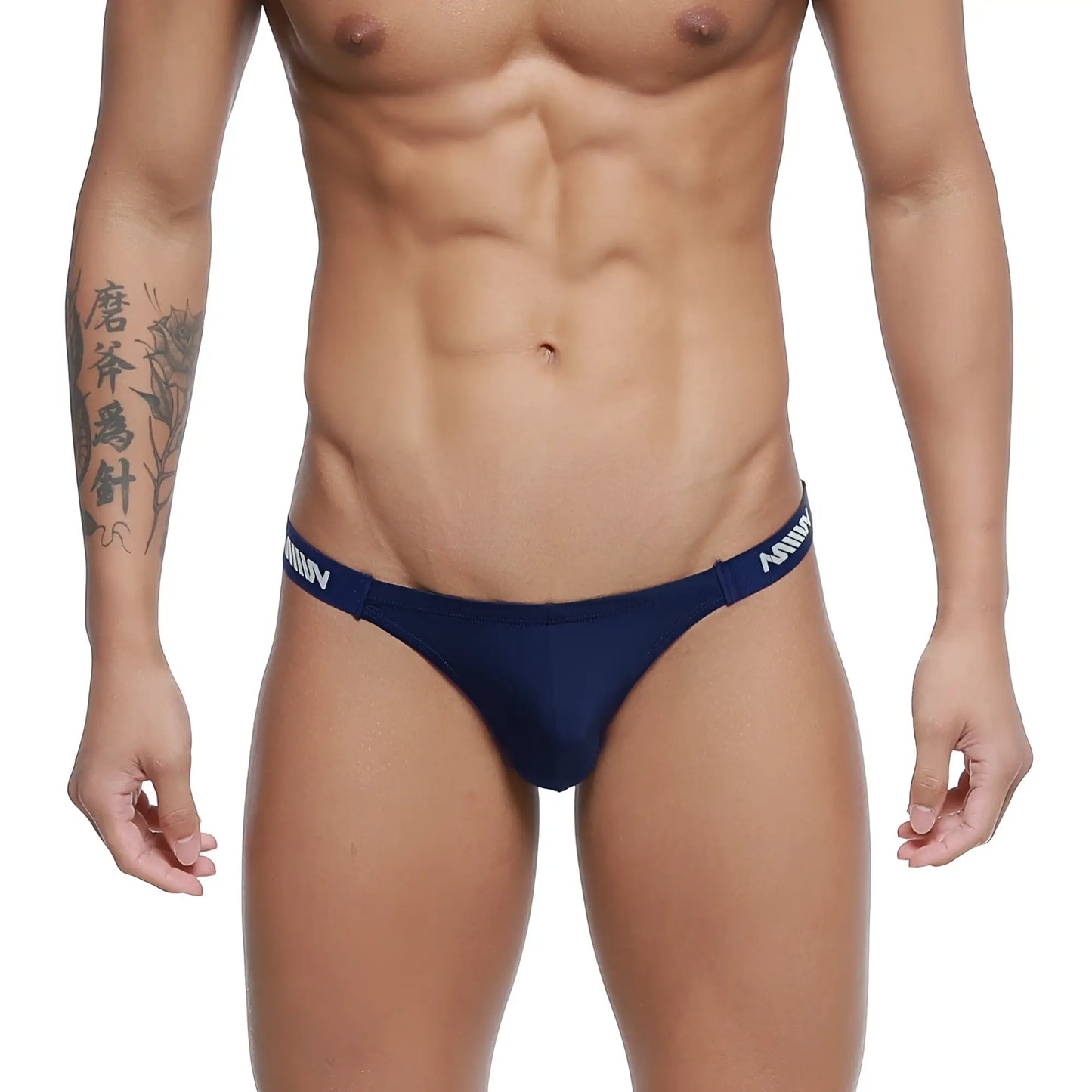 Navy blue MetroMaleWear Paleta bikini briefs with white branded waistband ideal for comfortable daily wear