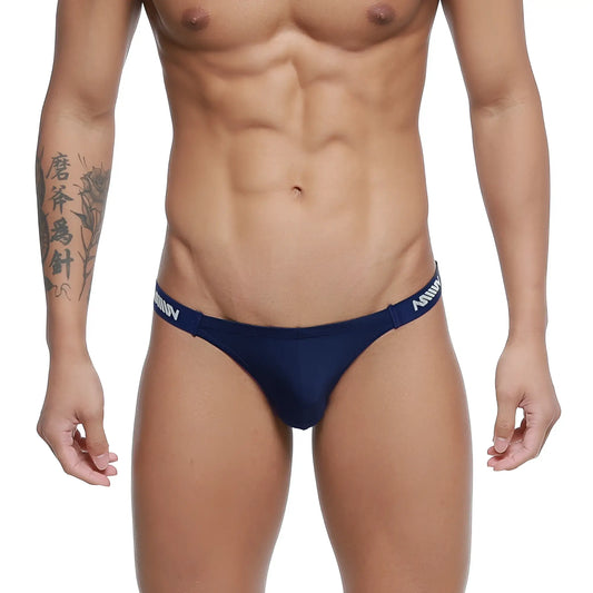 Navy blue MetroMaleWear Paleta bikini briefs with white branded waistband ideal for comfortable daily wear