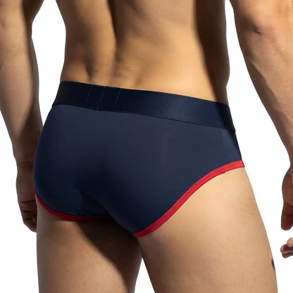 MetroMaleWear panel bikini navy briefs with red trim and smooth stretchy fabric waistband for comfortable wear