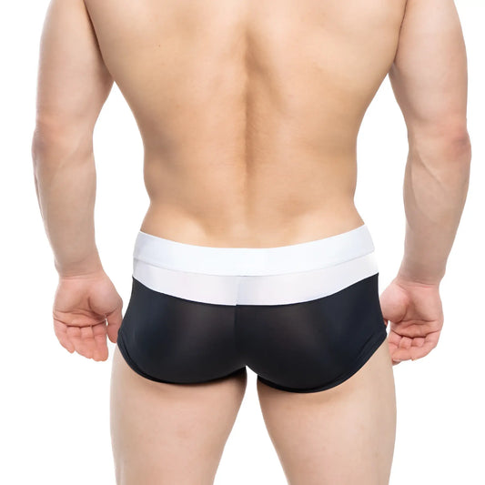 MetroMaleWear Parisienne short boxer black mesh briefs with white elastic waistband for comfortable everyday wear
