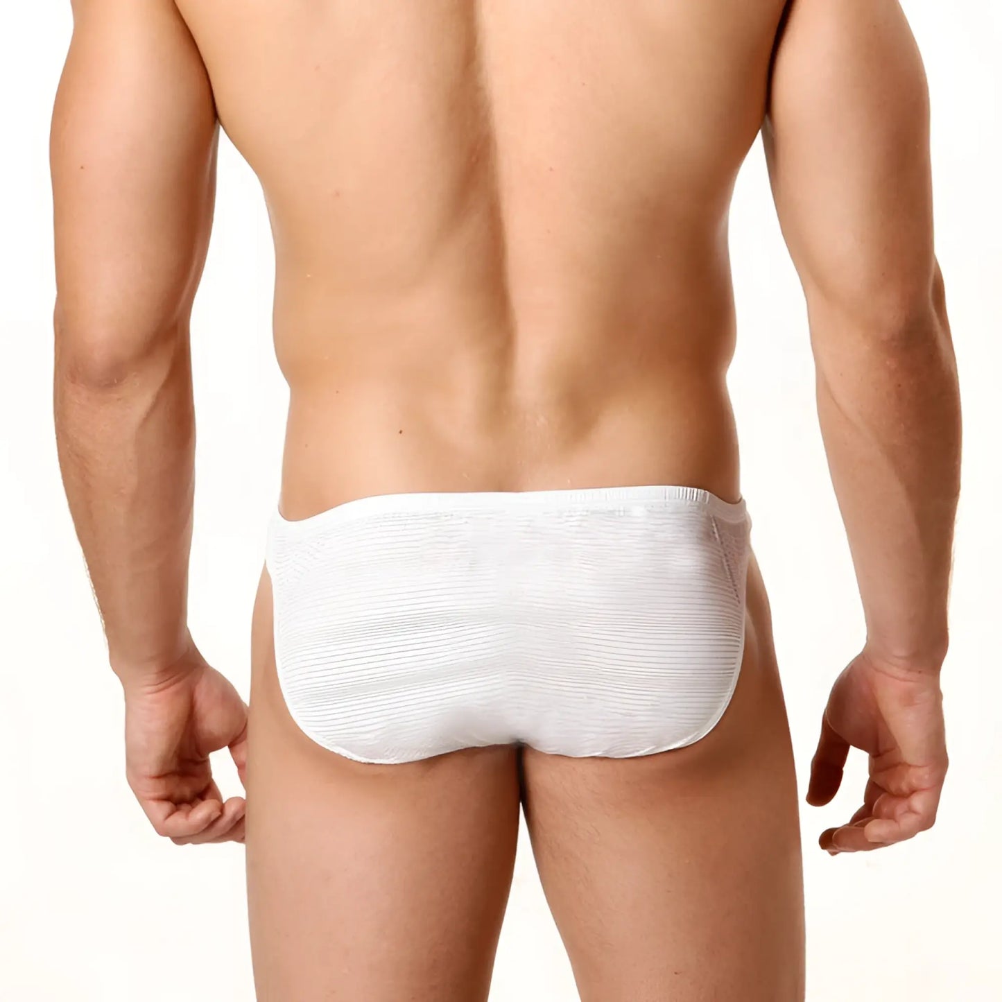 White textured briefs from metromalewear perfect scene askin bikini sheer white 2003-45 showing front view