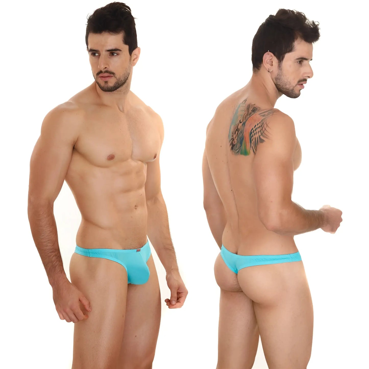 Turquoise form-fitting men’s briefs with smooth fabric finish from metromalewear perfect scene askin thong 2002-08