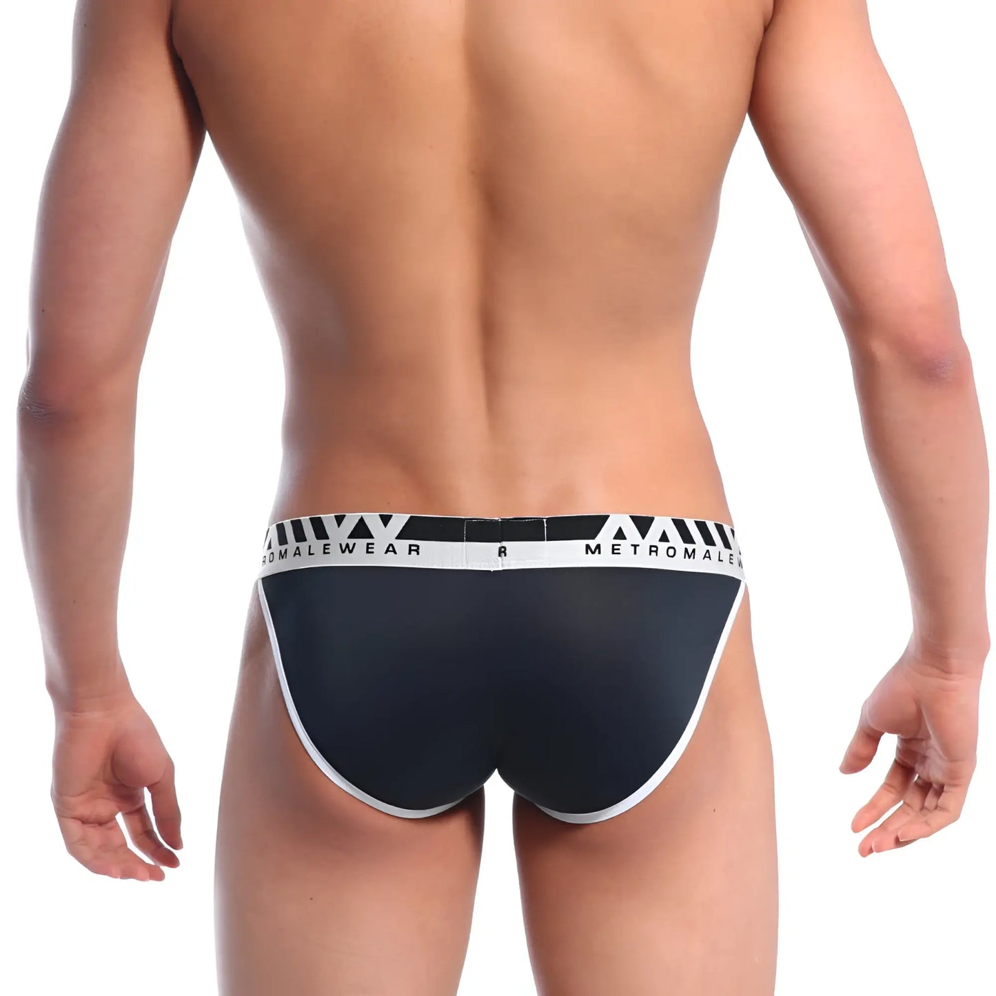 MetroMaleWear perfect scene bikini briefs in black and white with sleek form fitting design front view