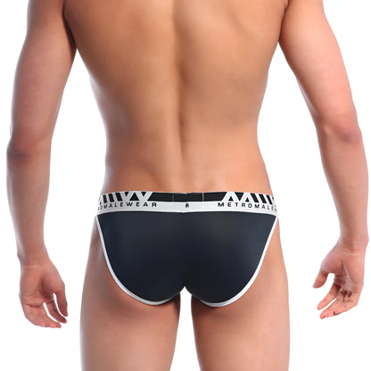 MetroMaleWear perfect scene bikini briefs in black and white with sleek form fitting design front view