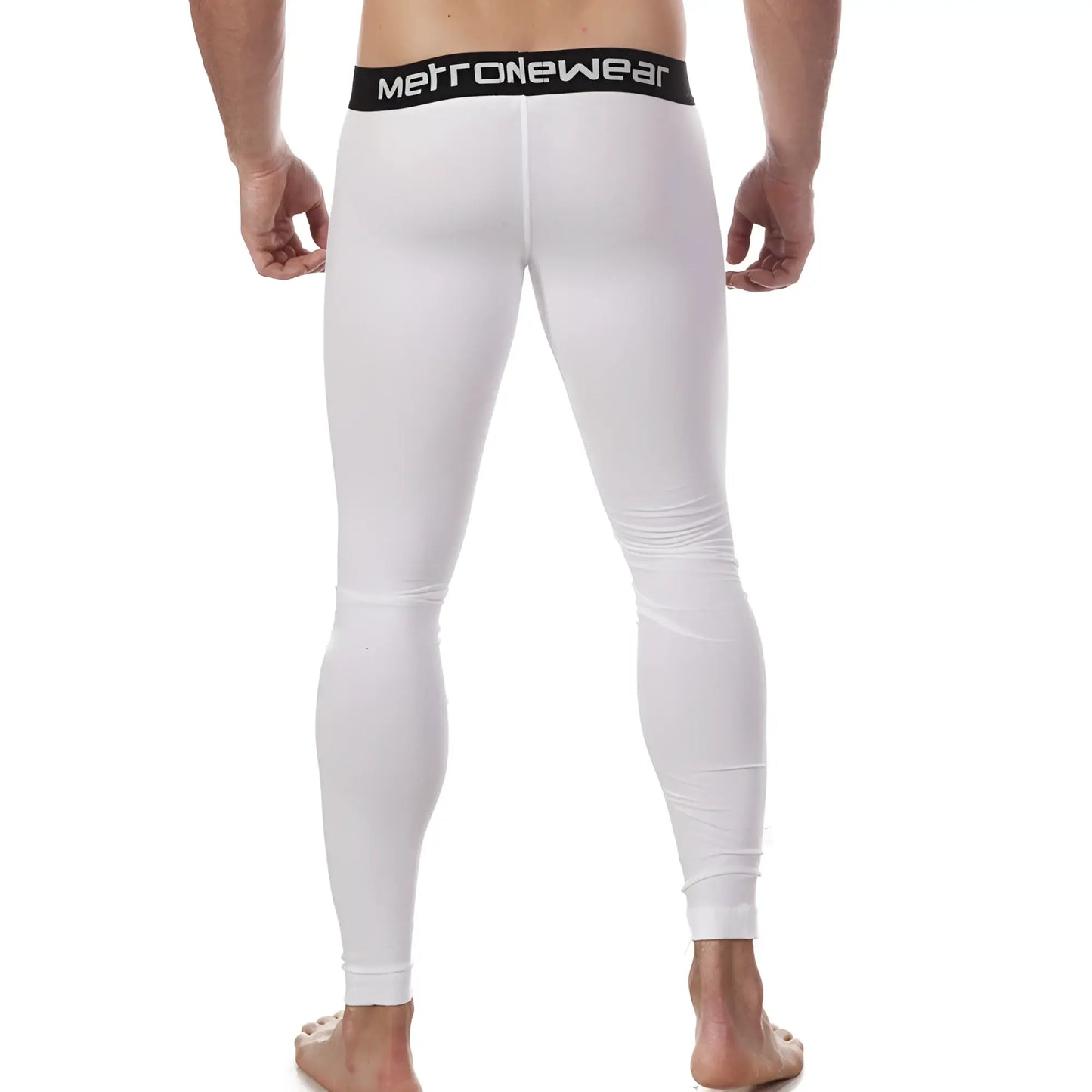 White metronewear cotton leggings with a black waistband featuring the brand name in white lettering metroMalewear 3052-00