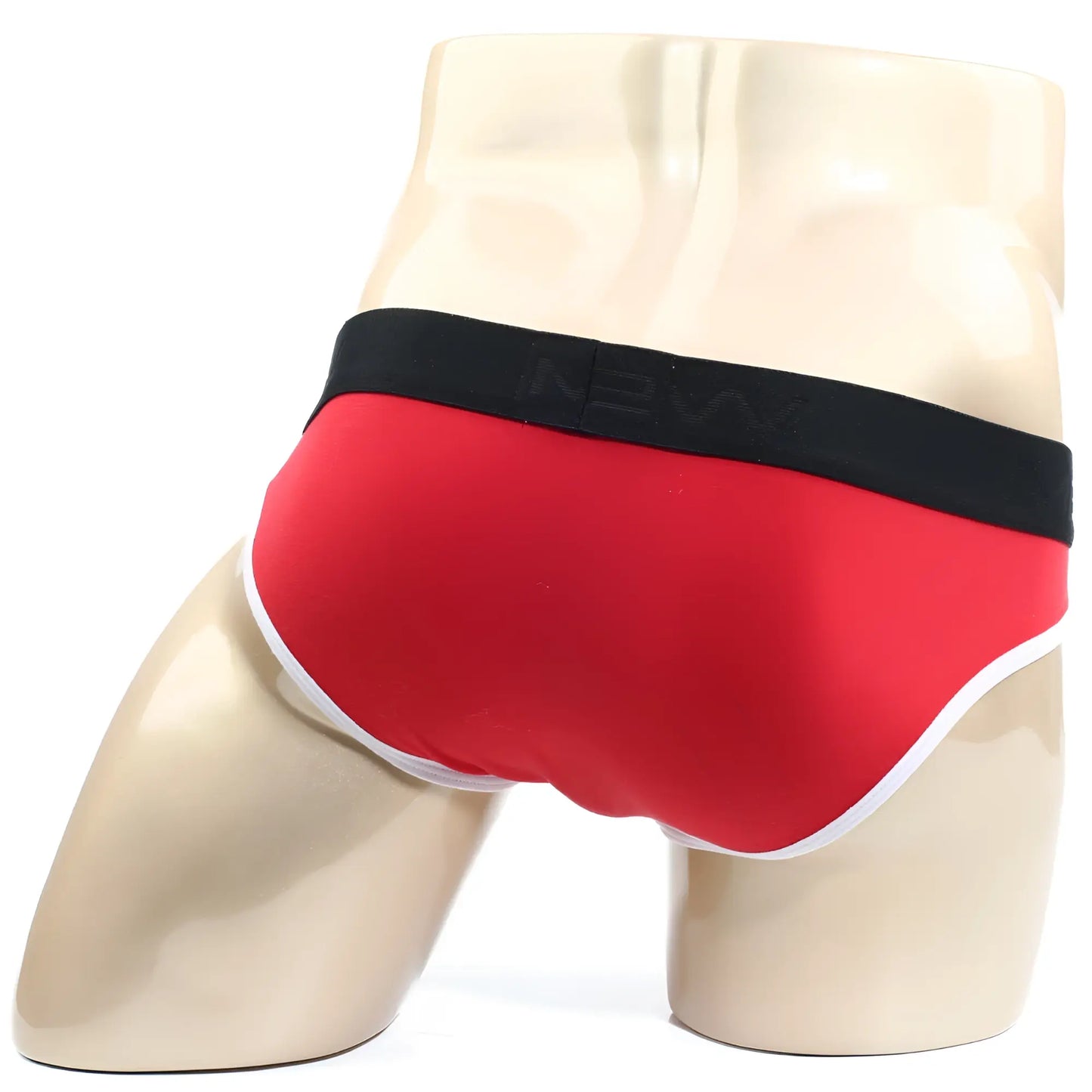 Red men’s briefs with black waistband white trim and new brand logo metro male wear perfect scene hip brief red 1003-12
