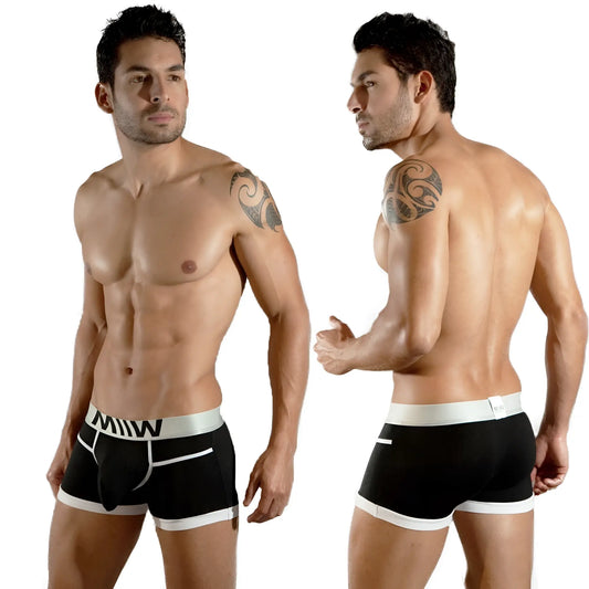 Black men’s briefs metroMalewear perfect scene hip trunk 1013-20 with white trim and silver logo band