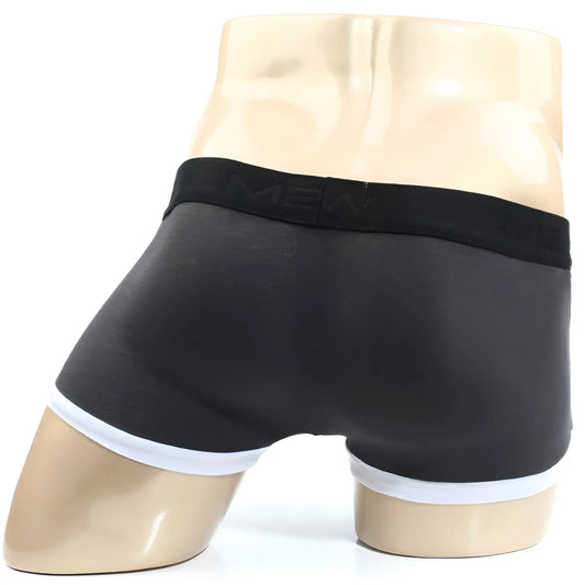 Black briefs with white trim and black elastic waistband featuring mew logo from metromalewear perfect scene hip trunk twilight 1013-11