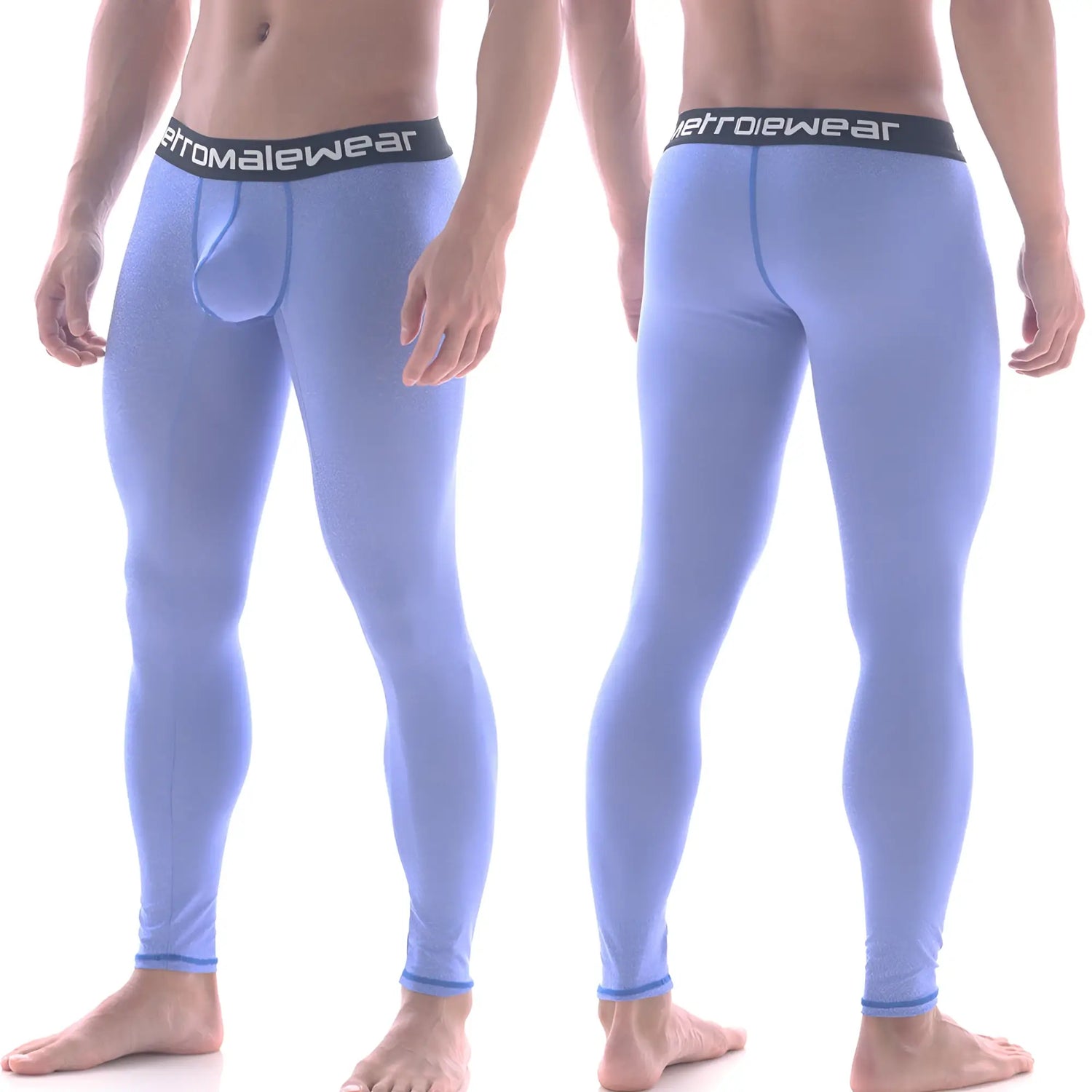 Light blue form-fitting men’s underwear with black waistband and metromalewear logo perfect for comfort and style