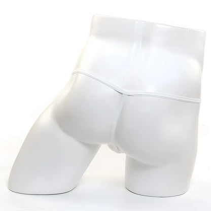 White glossy latex high-waisted seamless briefs from MetroMaleWear perfect scene string lace nude 2014-71 product image