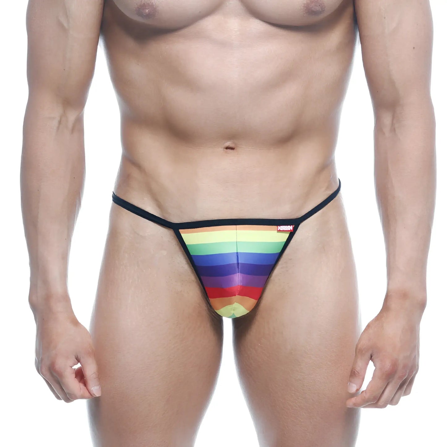 MetroMaleWear Perfect Scene String Rainbow 2014-04 thong with rainbow stripes black elastic waistband and red brand tag