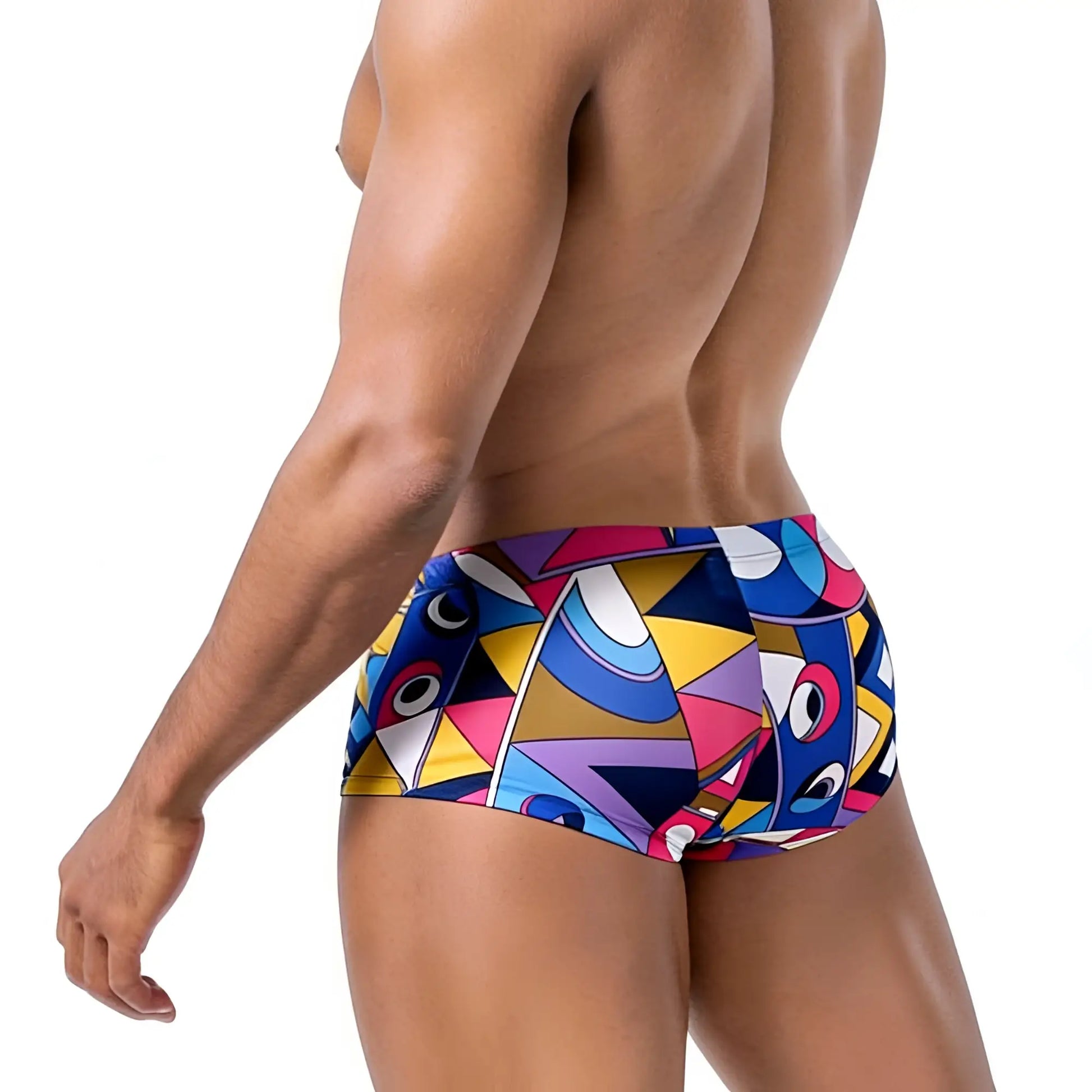 MetroMalewear picasso trunk 2125-51 vibrant geometric-patterned swim trunks in bold blues pinks yellows and purples