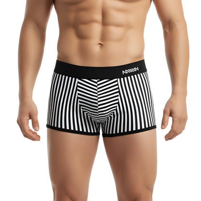 Black and white striped men’s boxer briefs with a black anhui waistband metro male wear pierrot boxer jock