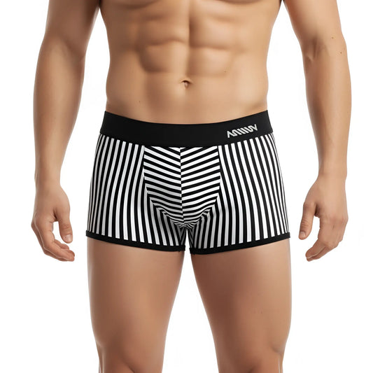 Black and white striped men’s boxer briefs with a black anhui waistband metro male wear pierrot boxer jock