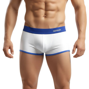 White athletic briefs with blue trim and minny logo waistband metro male wear pierrot boxer jock white 2306-00