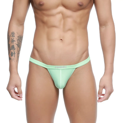 Mint green nylon thong with subtle MetroMaleWear logo on waistband for men in Plano Bikini style 3334-07