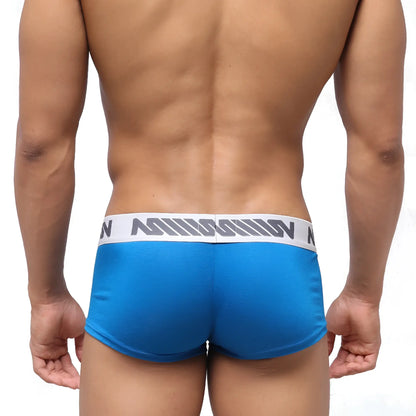Blue athletic briefs with white waistband gray diagonal stripes and misson branding metroMaleWear 3113-18