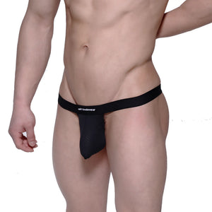Black mesh thong with solid black waistband and white metroweare branding in MetroMaleWear Pocket Thong 3202-70