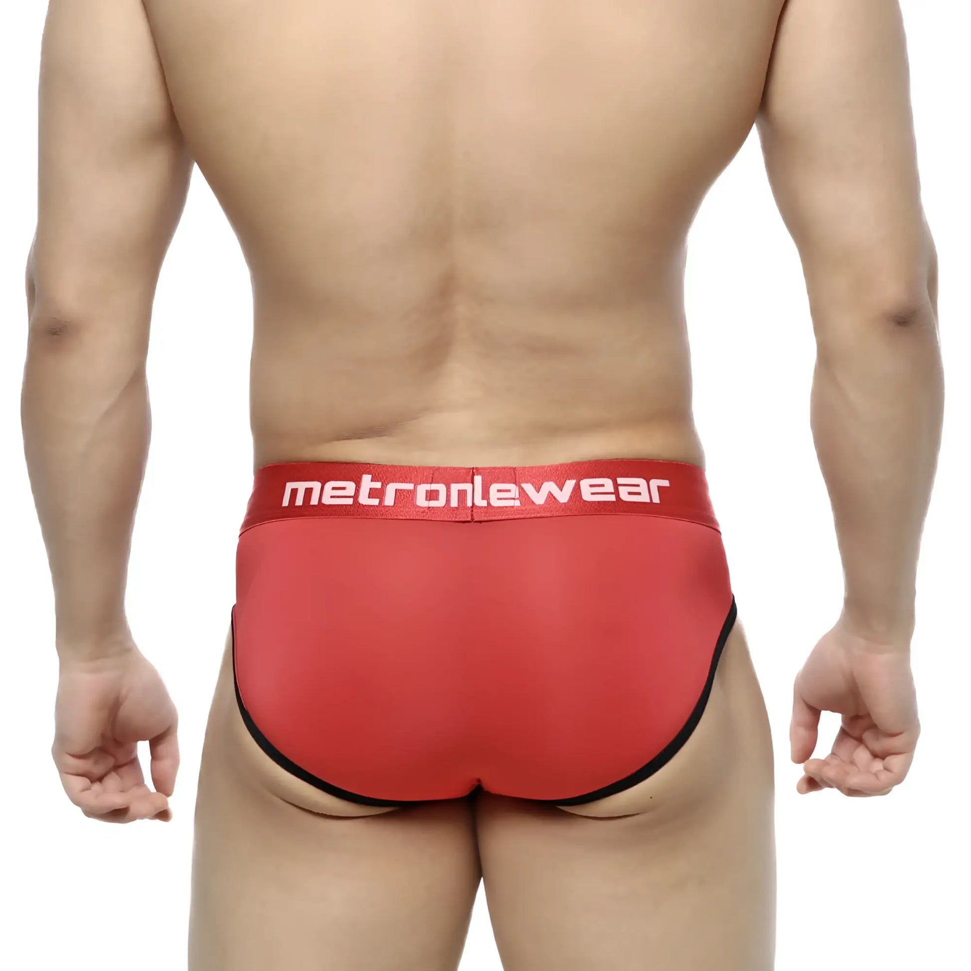 Metro malewear prado brief red 5133-12 red briefs with black trim and white logo on waistband front view
