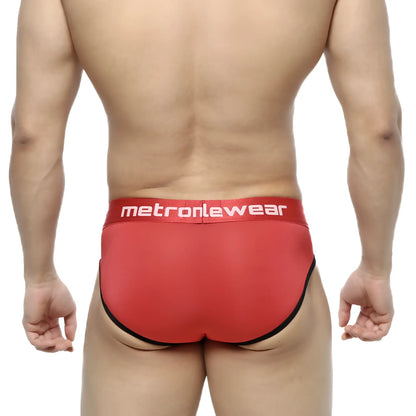 Metro malewear prado brief red 5133-12 red briefs with black trim and white logo on waistband front view