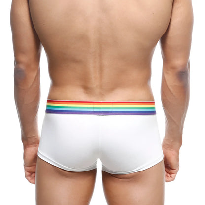 White briefs with rainbow-striped elastic waistband from metromalewear pride trunk white 2026-r00 collection