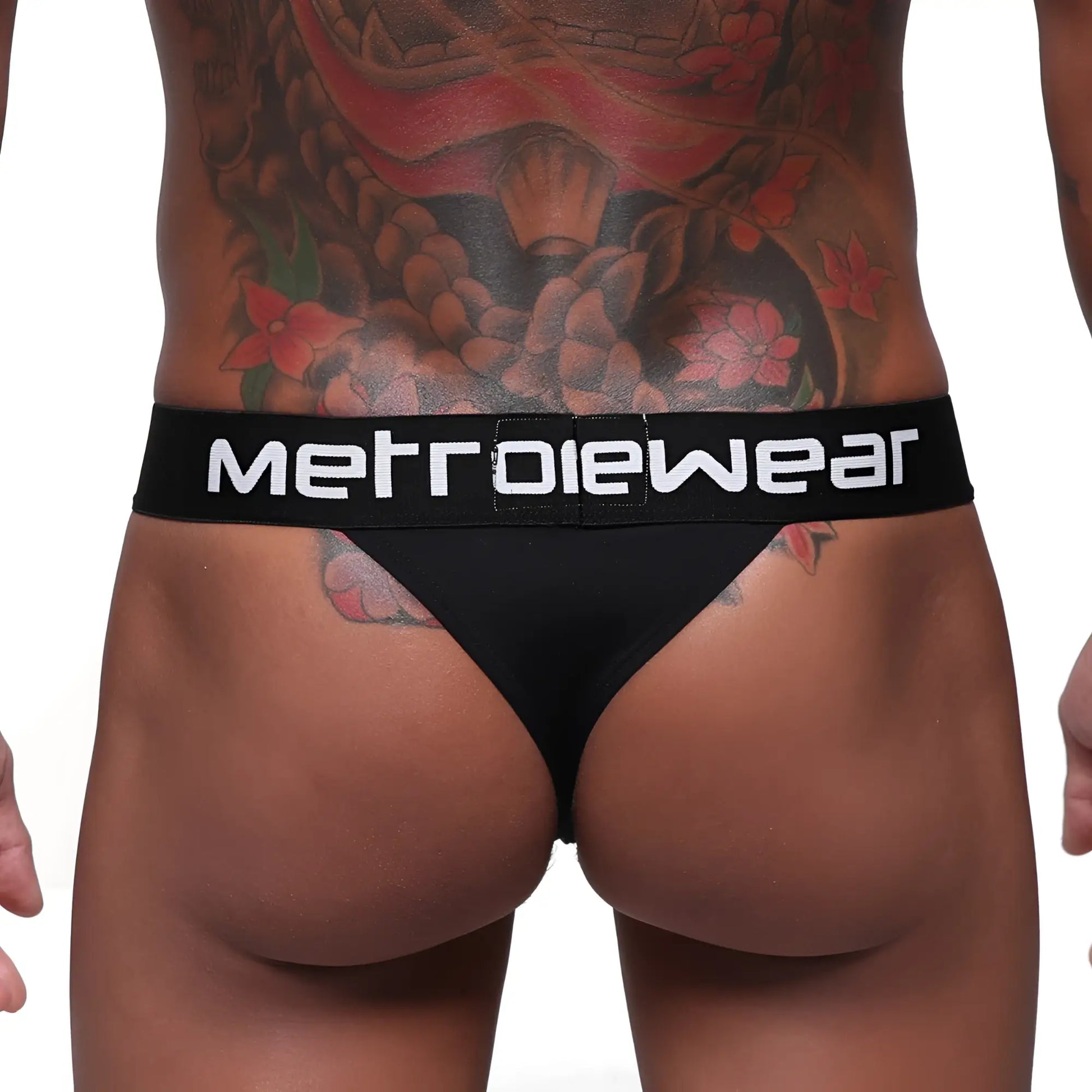 Black metrowear prieto thong with white logo band designed for comfortable daily wear