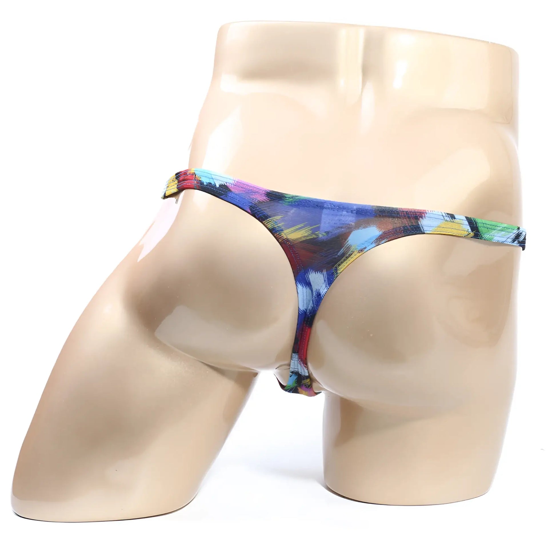 MetroMaleWear primavera thong 2302-75 vibrant multicolored tie-dye with bold abstract pattern in blue purple yellow and green