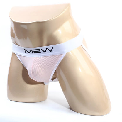 M2w brand men’s light pink mesh briefs with white waistband from MetroMaleWear Primo Pink Jockstrap 2901-02 product