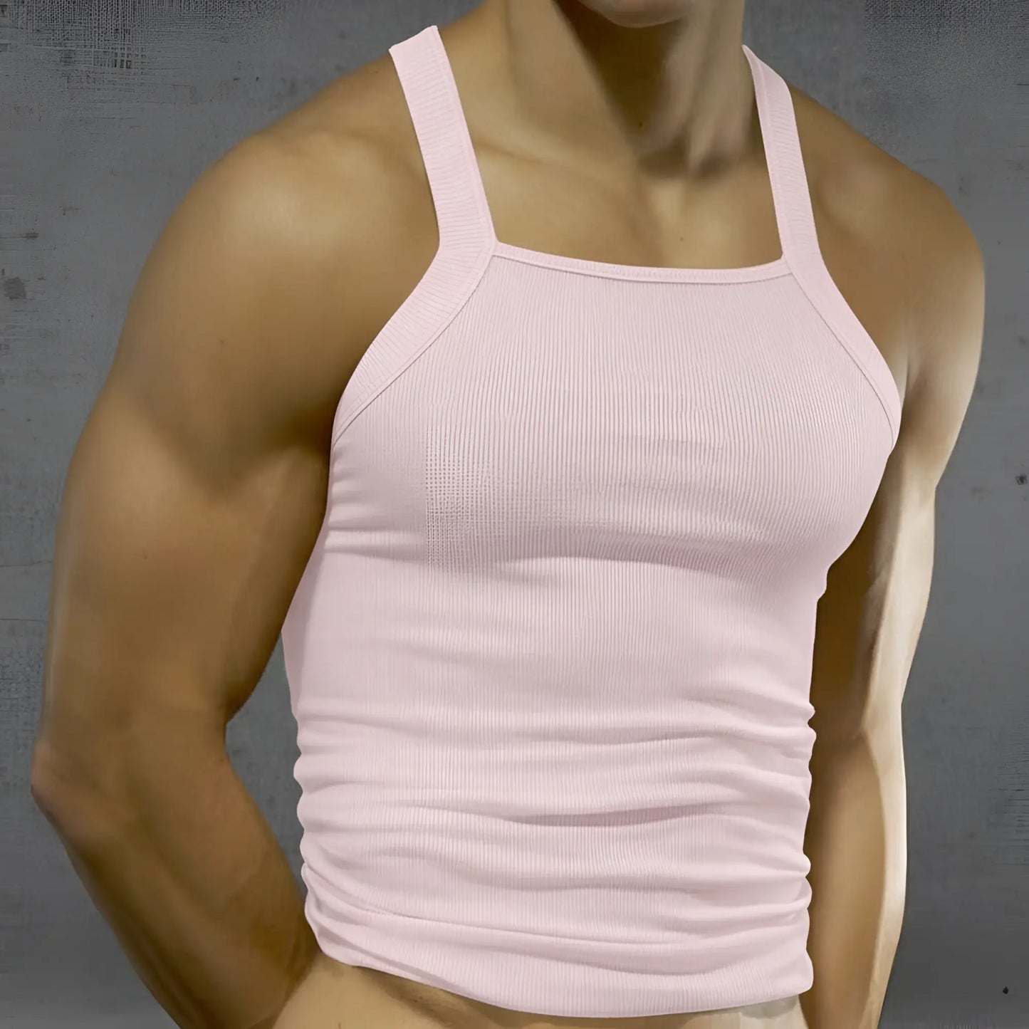 MetroMaleWear primo pink tank top 3125-02 is a ribbed cotton sleeveless shirt with a square neckline and thin straps