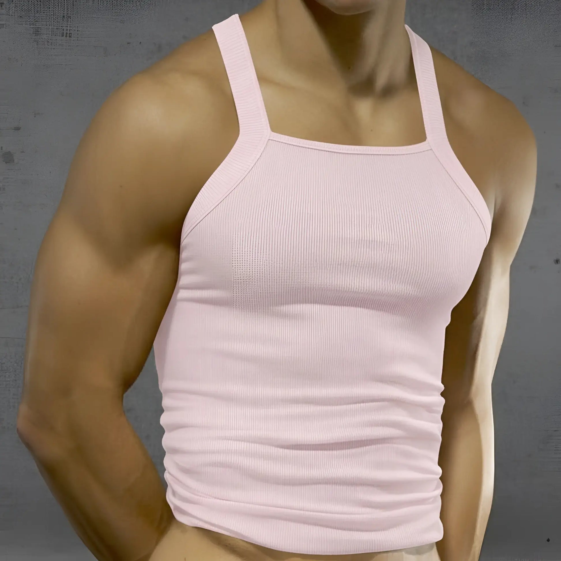MetroMaleWear primo pink tank top 3125-02 is a ribbed cotton sleeveless shirt with a square neckline and thin straps