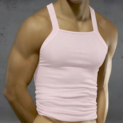 MetroMaleWear primo pink tank top 3125-02 is a ribbed cotton sleeveless shirt with a square neckline and thin straps