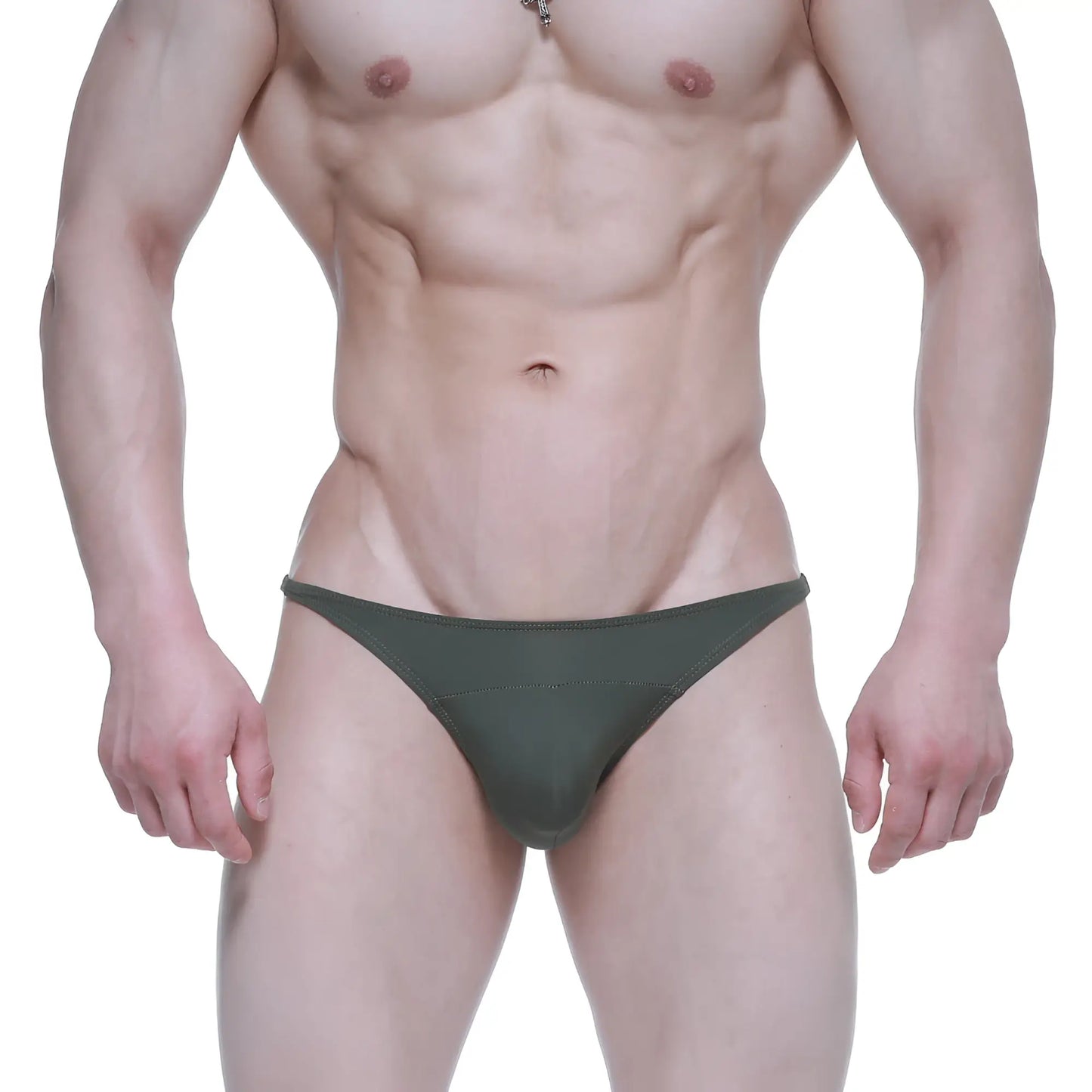 Olive green metro male wear prodigy bikini briefs with sleek form fitting design for athletic use