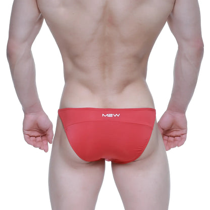 Red m2w brand metro malewear prodigy bikini briefs in sleek form-fitting design for comfortable daily wear
