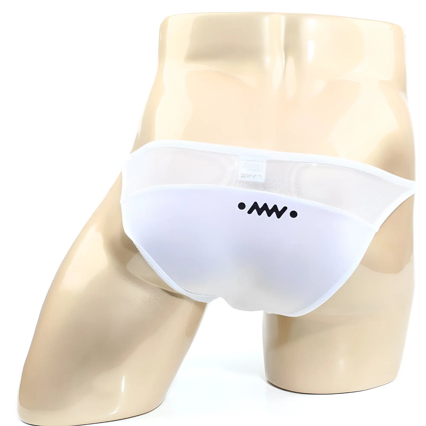 MetroMaleWear Prodigy bikini white mesh briefs with black embroidered logo on the front for breathable comfort