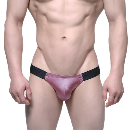 MetroMaleWear puente bikini dusty pink pink metallic briefs with black elastic waistband front view