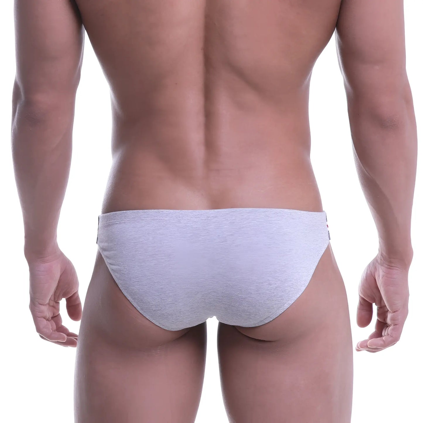 Gray heathered metroMalewear puente bikini briefs with subtle side logo in grey for comfortable everyday wear