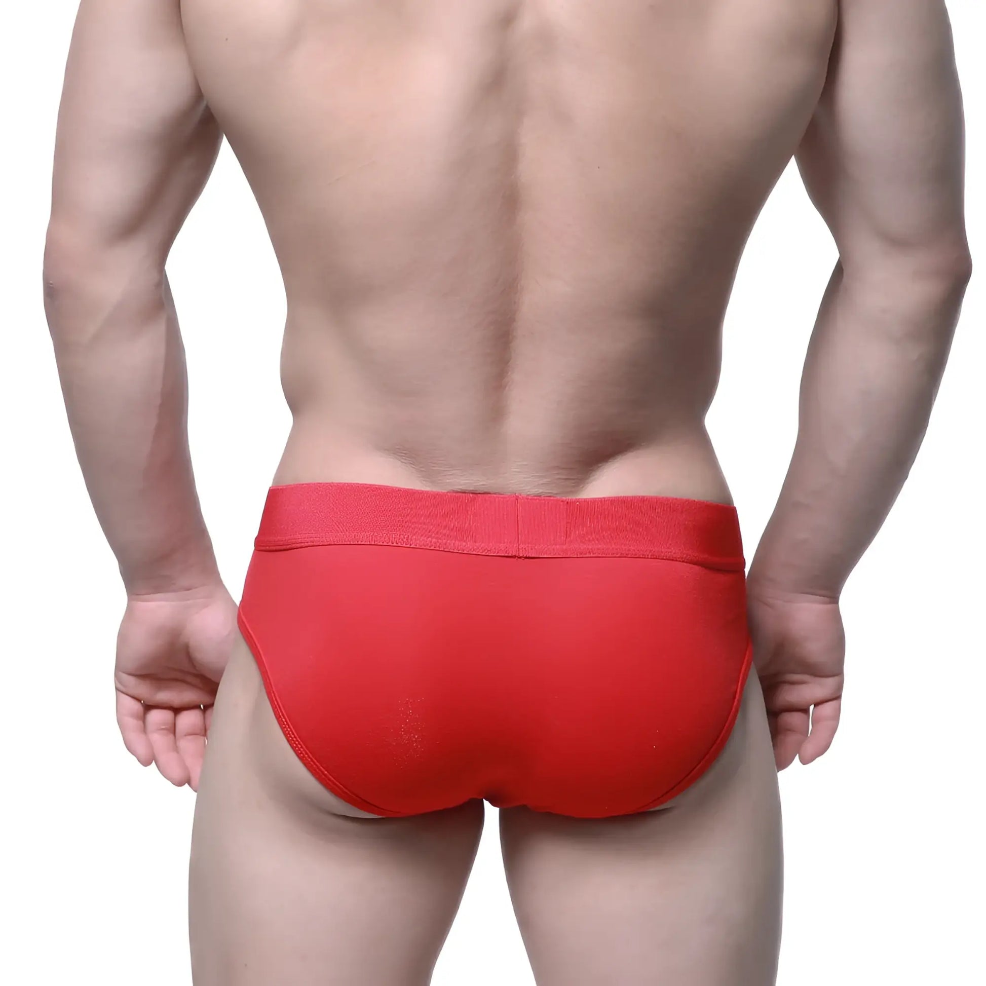 Red athletic briefs metroMalewear pull down hip brief with snug elastic waistband in vibrant red color