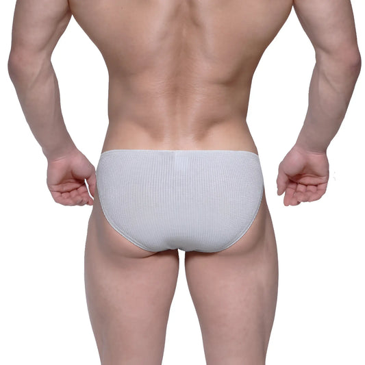 Light gray ribbed cotton briefs metro male wear rivera bikini 6006-10 front view with soft texture