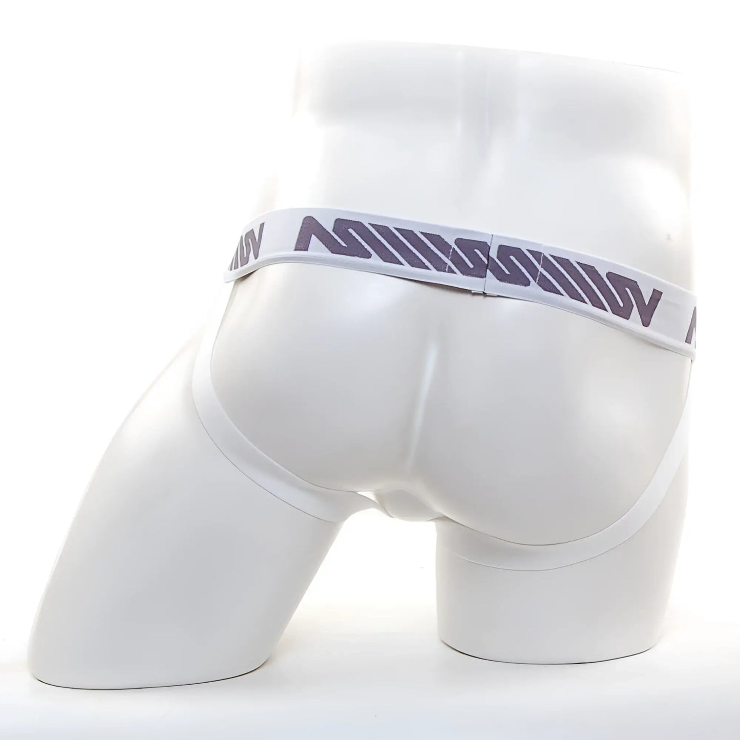 White satin silk athletic briefs with gray milk logo band from metromalewear metro male wear 4011-00