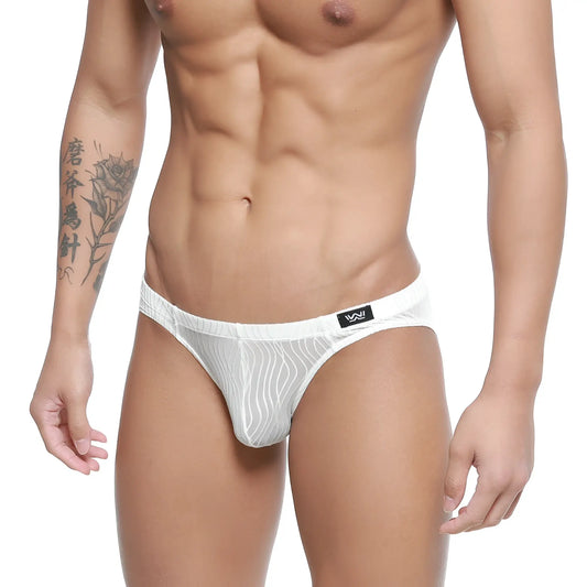 White mesh briefs with subtle wavy pattern and black MetroMaleWear logo on waistband Sedosa Bikini 5103-M32