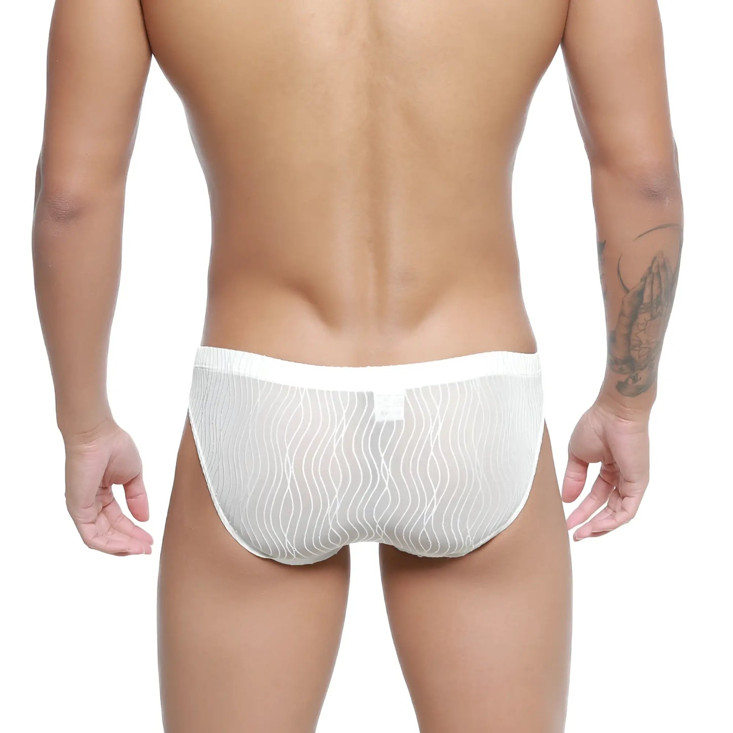 White sheer mesh briefs with subtle wavy pattern metro male wear sedosa bikini 5103-m32 front view