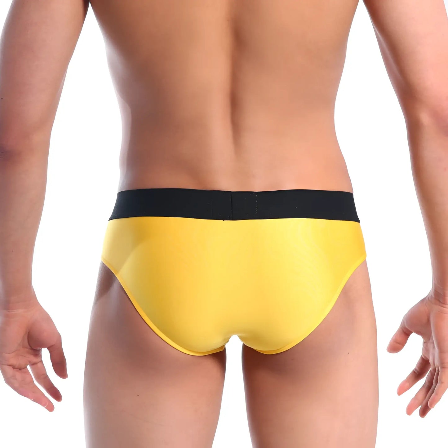 Bright yellow metro male wear snap brief mango 2222-15 with black elastic waistband for comfortable fit