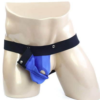 Blue and black MetroMaleWear snap jock strap athletic briefs with snap-button closure for active wear