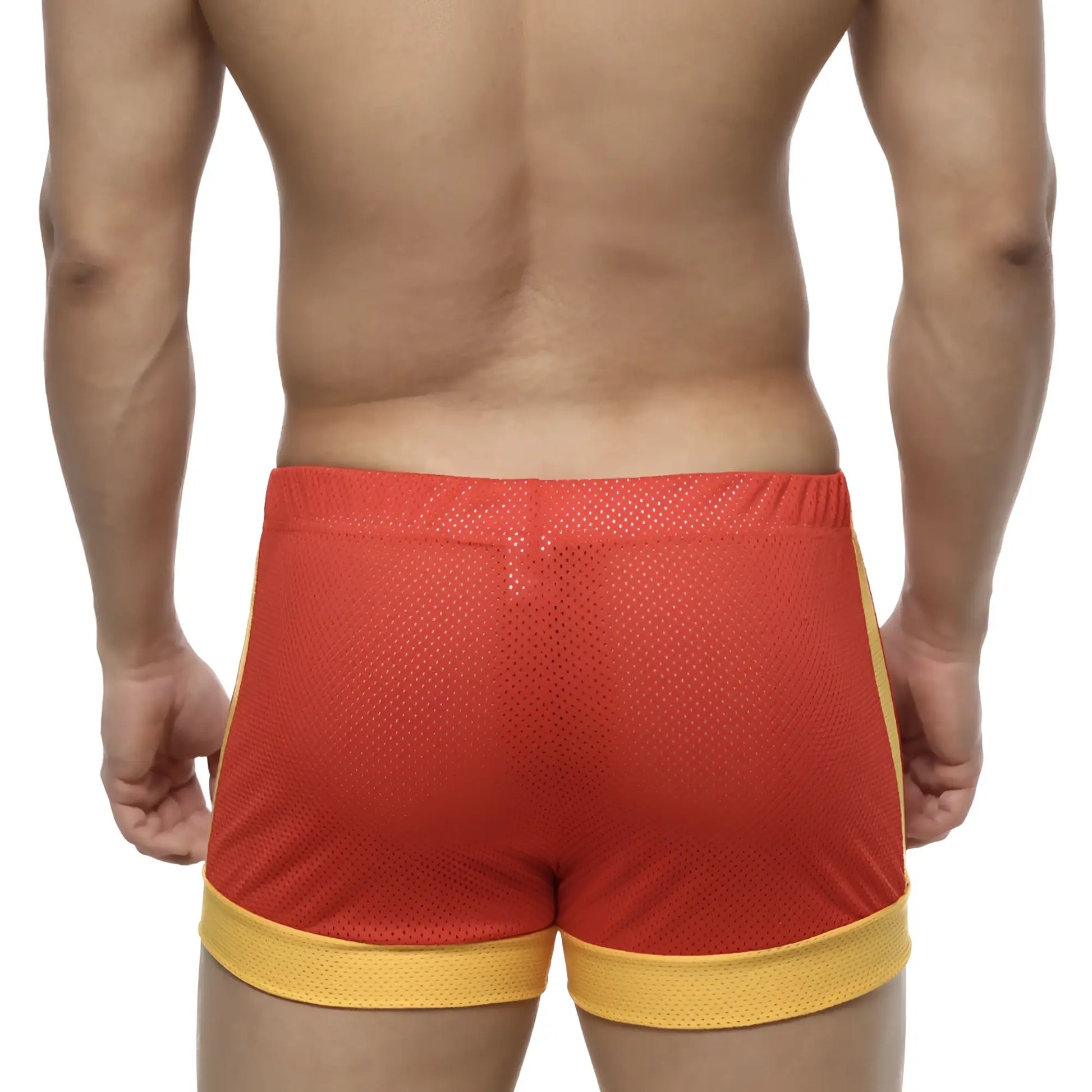 Metro male wear soccer swim short red 4704-12 red and yellow mesh athletic shorts with elastic waistband