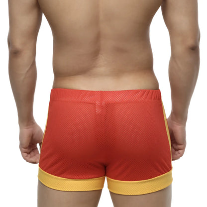 Metro male wear soccer swim short red 4704-12 red and yellow mesh athletic shorts with elastic waistband