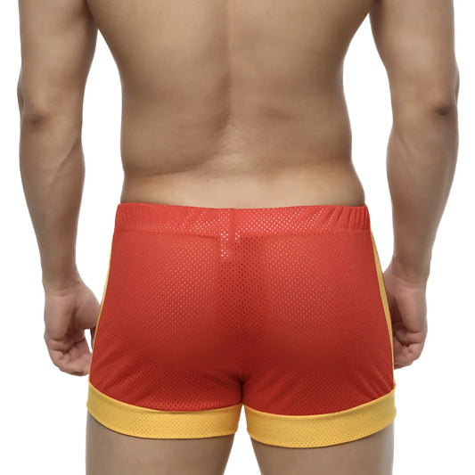 Metro male wear soccer swim short red 4704-12 red and yellow mesh athletic shorts with elastic waistband