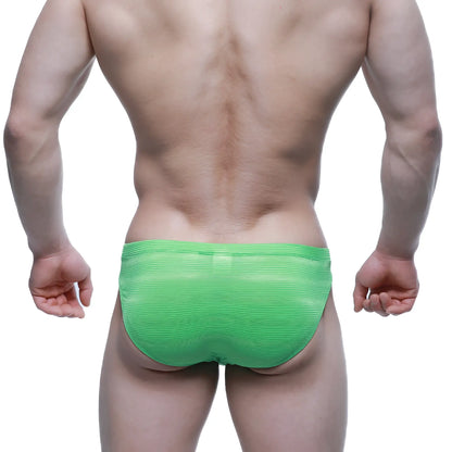 Bright green sheer mesh ribbed briefs metro malewear sprout bikini 5103-m27 front view