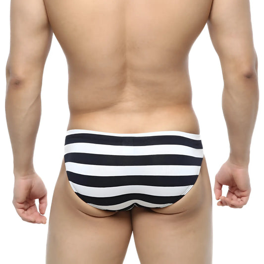 MetroMaleWear stripe bikini 5103-29 black and white horizontally striped swim trunks for men beachwear