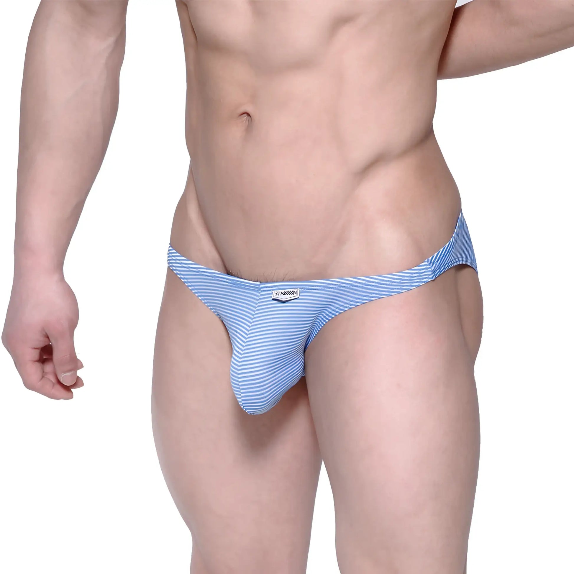 Metro male wear sunbathing bikini blue stripe 2004-40 blue and white striped men’s briefs with snug form-fitting design